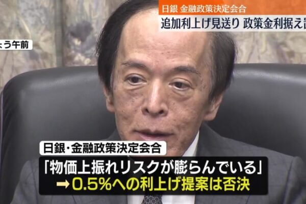 日銀が追加利上げ見送り　大規模金融緩和の検証も公表”ゼロ金利制約に直面しないような政策運営が望ましい”