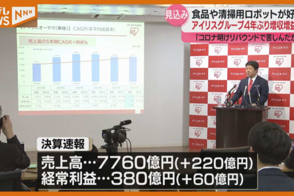 ＜4年ぶりに”増益”へ＞生活用品大手メーカー「アイリスオーヤマ」の今年度決算　”食品や清掃用ロボット”等の売上好調